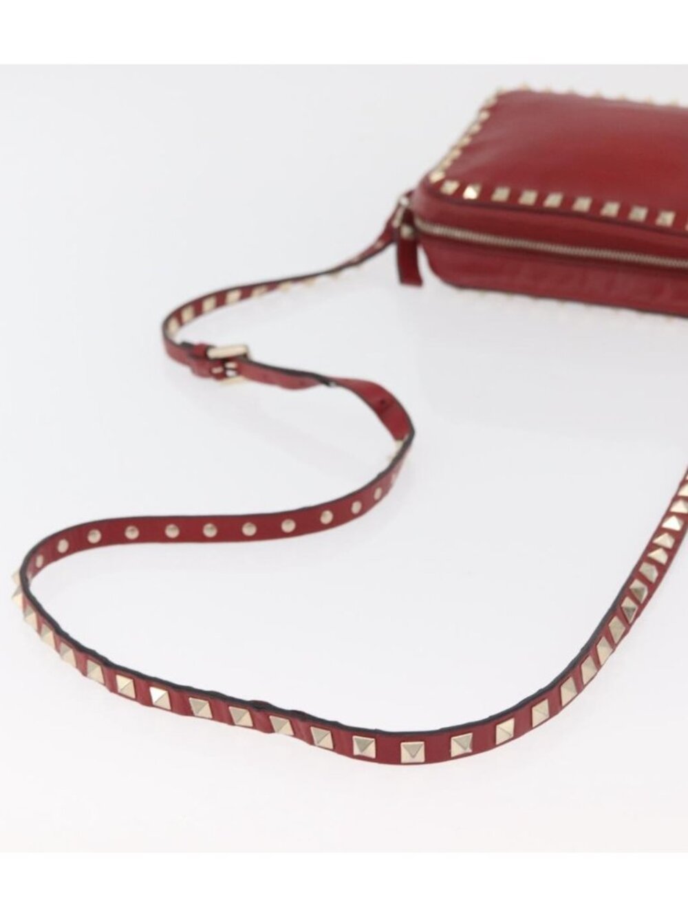 VALENTINO Rock Studs Shoulder Bag Leather Red Gold - Picture 7 of 16